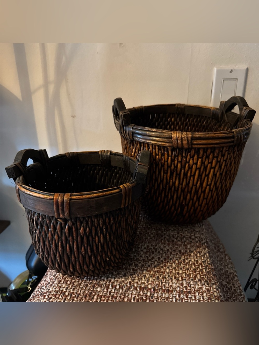 Vintage-Antique 2 piece Chinese willow rice gathering baskets